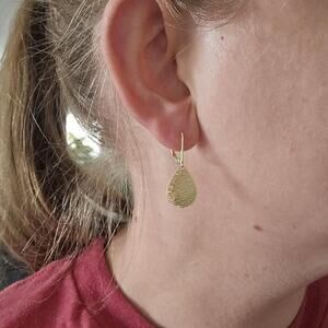 14k Gold Dangle Teardrop Hammered Leverback Earrings for Women Jewelry